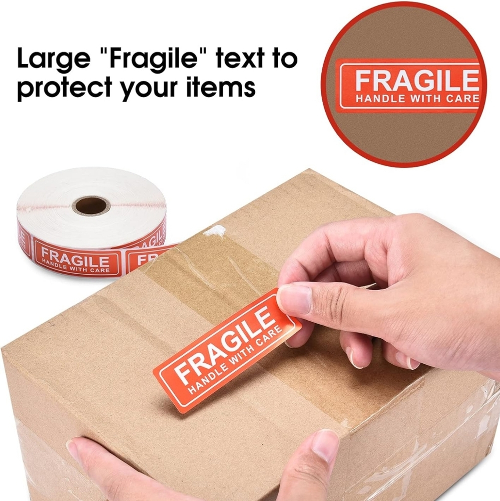 Fragile Handle With Care Labels - 200 count - 1" x 3" - Red White - Picture 4 of 4